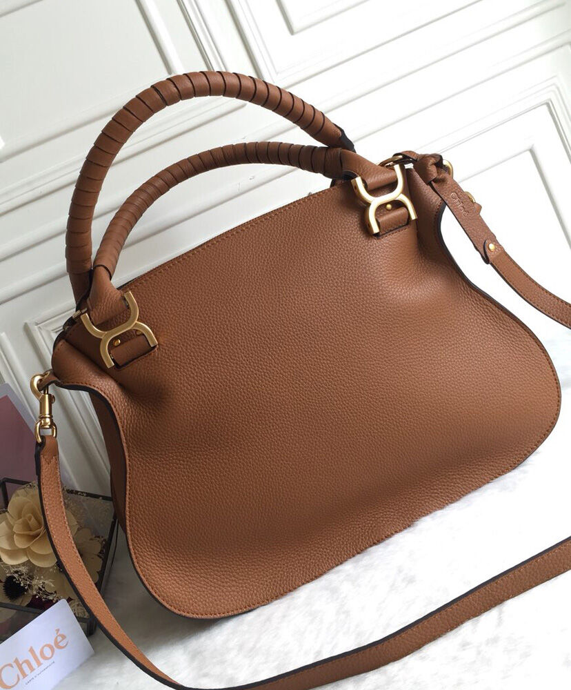 Chloe Marcie Grained Calfskin Leather Handbag Coffee